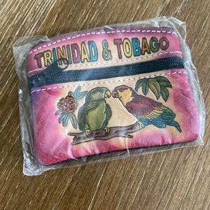 Leather embossed keychain coin purse with zippers